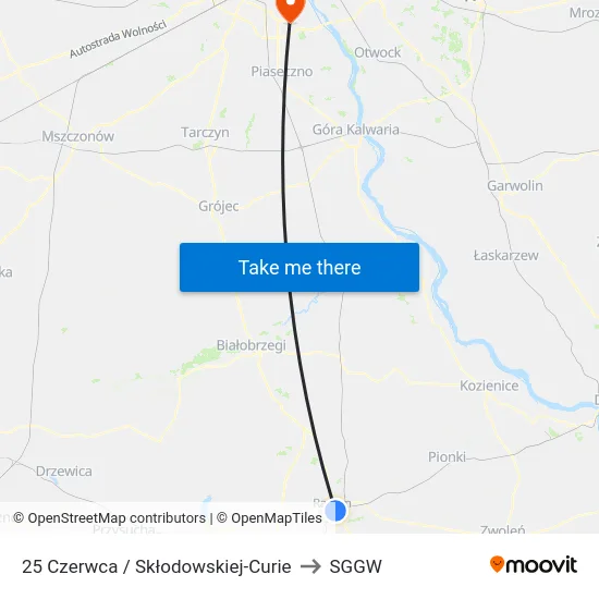 25 Czerwca / Skłodowskiej-Curie to SGGW map