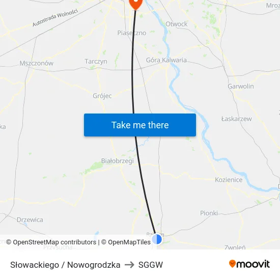 Słowackiego / Nowogrodzka to SGGW map