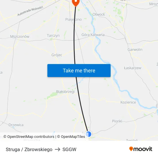 Struga / Zbrowskiego to SGGW map