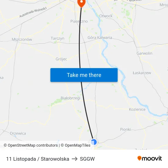 11 Listopada / Starowolska to SGGW map