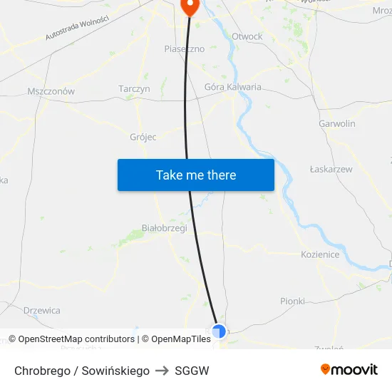 Chrobrego / Sowińskiego to SGGW map