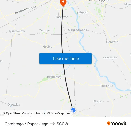 Chrobrego / Rapackiego to SGGW map