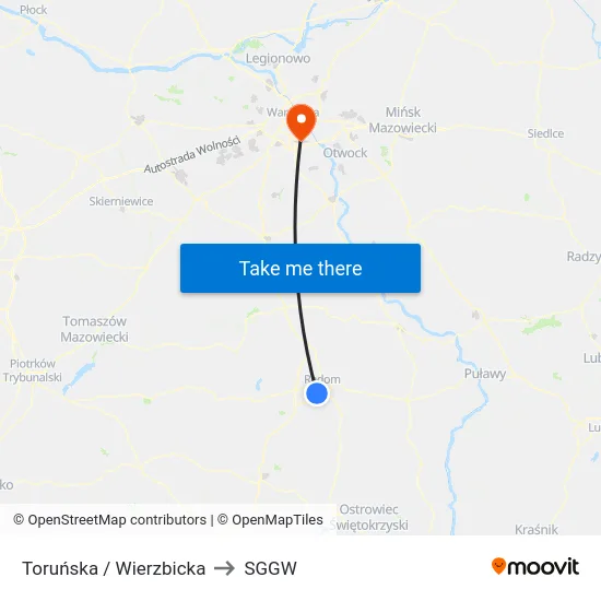 Toruńska / Wierzbicka to SGGW map