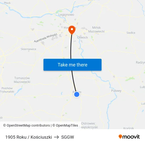 1905 Roku / Kościuszki to SGGW map