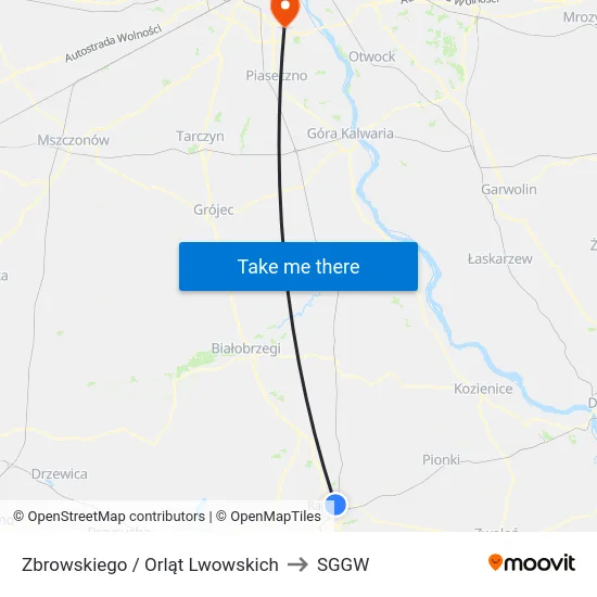 Zbrowskiego / Orląt Lwowskich to SGGW map