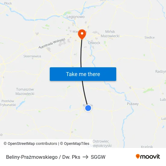 Beliny-Prażmowskiego / Dw. Pks to SGGW map