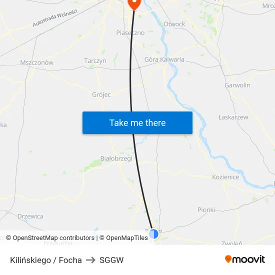 Kilińskiego / Focha to SGGW map