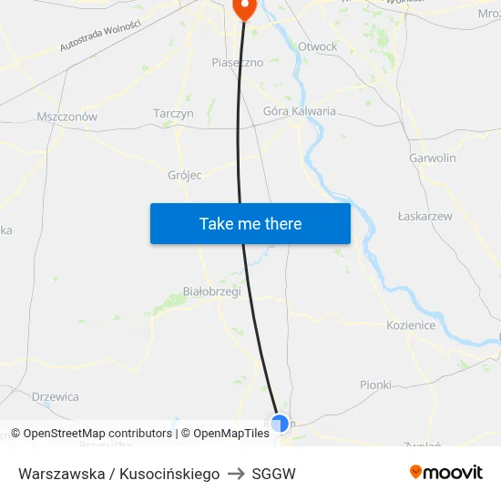 Warszawska / Kusocińskiego to SGGW map