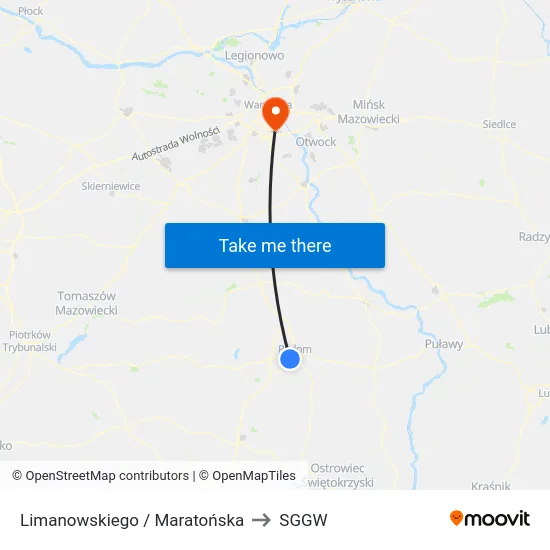 Limanowskiego / Maratońska to SGGW map
