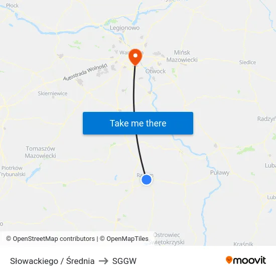 Słowackiego / Średnia to SGGW map