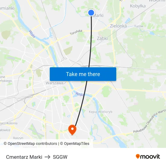 Cmentarz Marki to SGGW map
