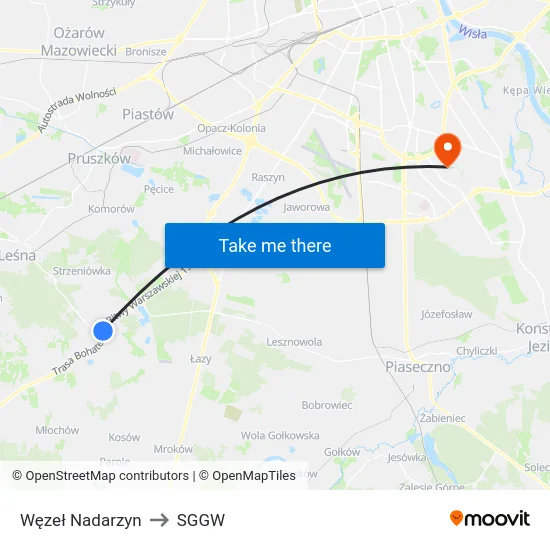 Węzeł Nadarzyn to SGGW map