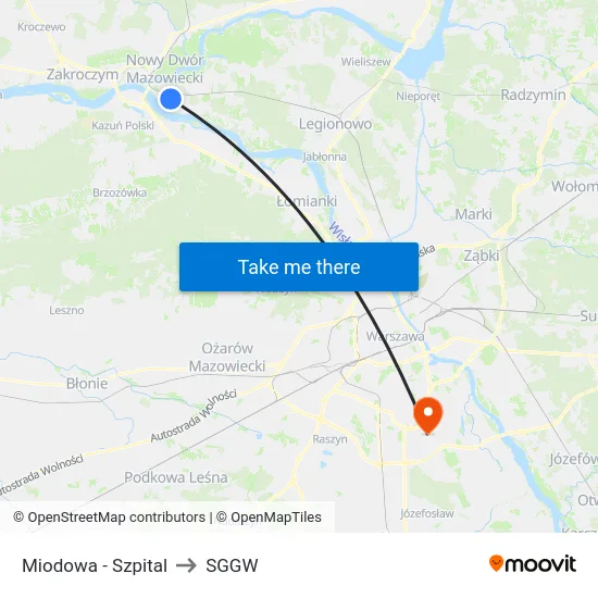 Miodowa - Szpital to SGGW map