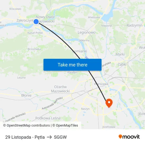 29 Listopada - Pętla to SGGW map