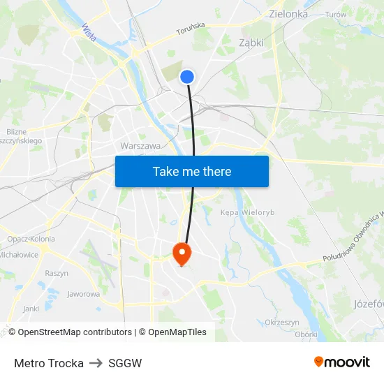 Metro Trocka to SGGW map