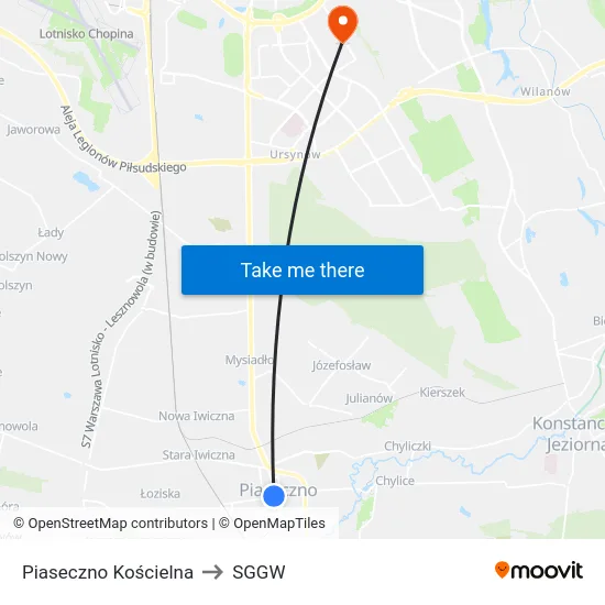 Piaseczno Kościelna to SGGW map