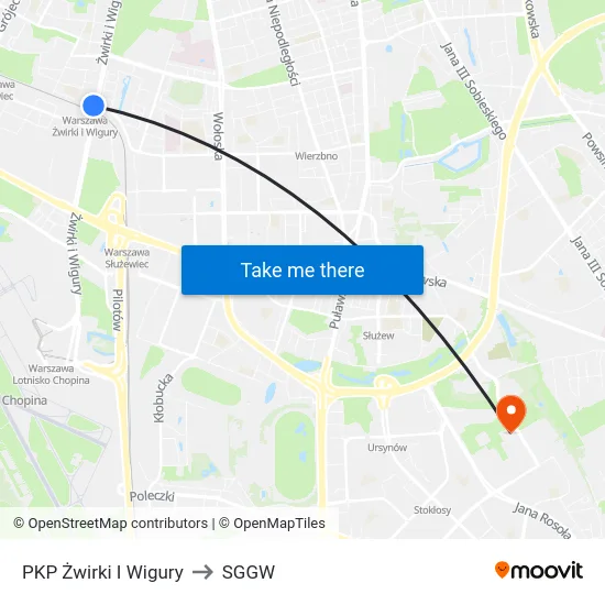 PKP Żwirki I Wigury to SGGW map