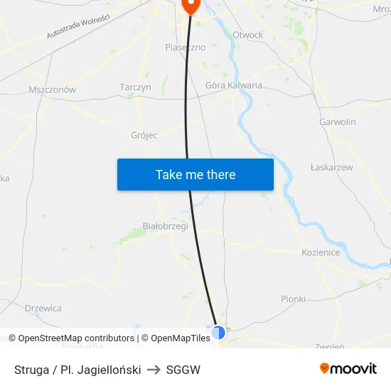 Struga / Pl. Jagielloński to SGGW map