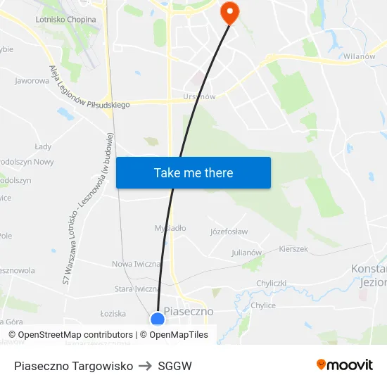 Piaseczno Targowisko to SGGW map