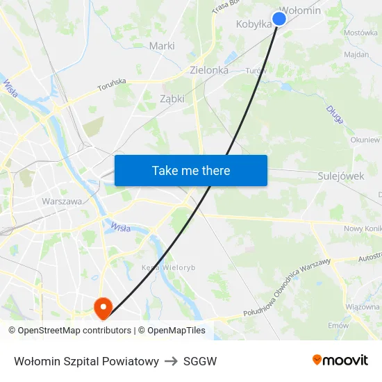 Wołomin Szpital Powiatowy to SGGW map