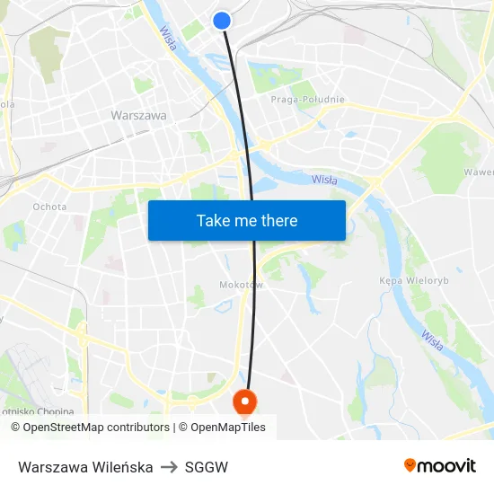 Warszawa Wileńska to SGGW map