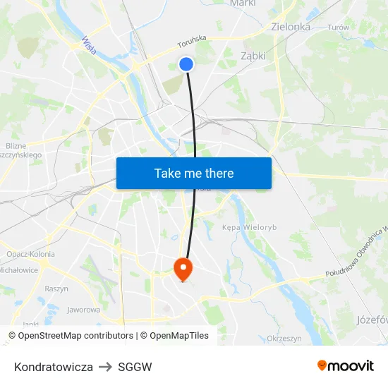 Kondratowicza to SGGW map