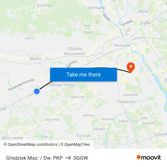 Grodzisk Maz. / Dw. PKP to SGGW map
