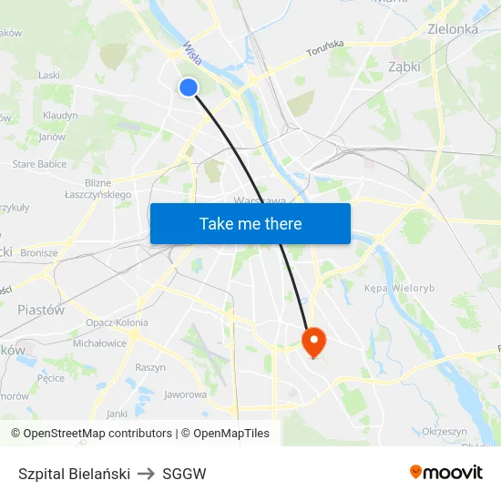 Szpital Bielański to SGGW map