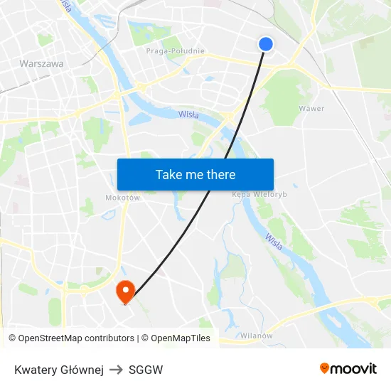 Kwatery Głównej to SGGW map