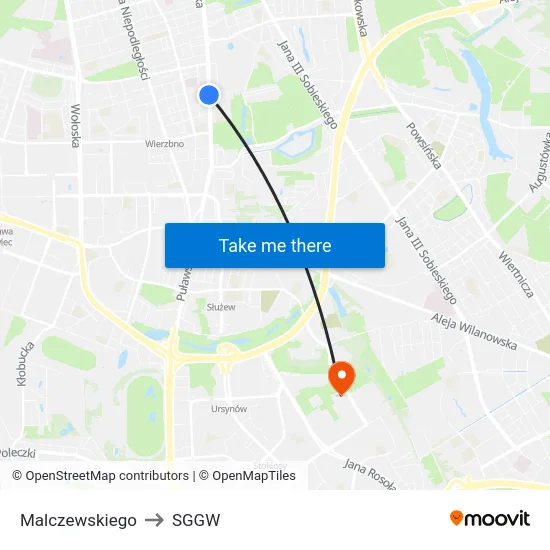 Malczewskiego to SGGW map