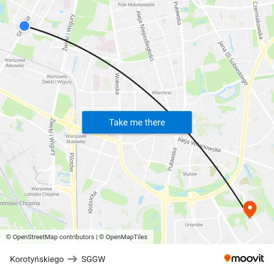 Korotyńskiego to SGGW map