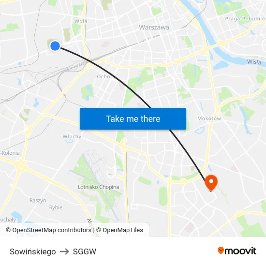 Sowińskiego to SGGW map