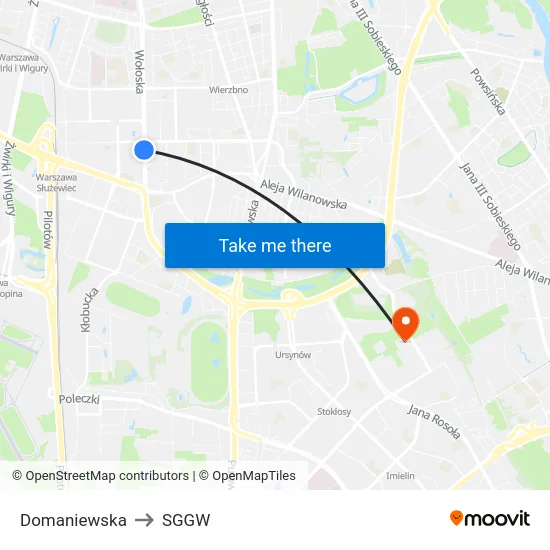 Domaniewska to SGGW map