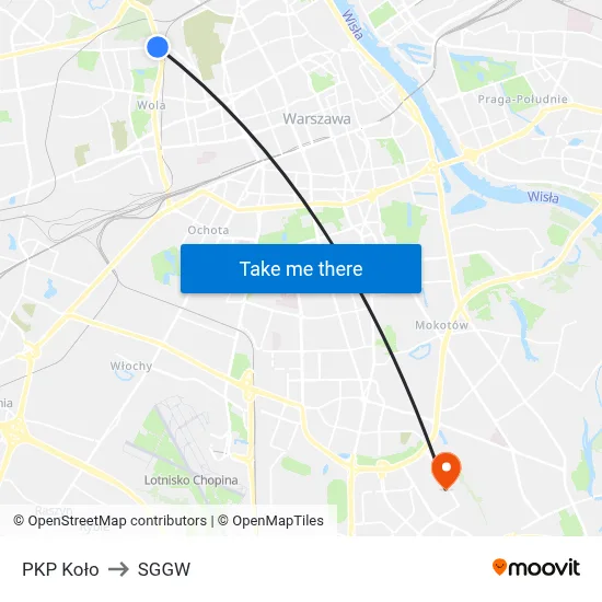 PKP Koło to SGGW map