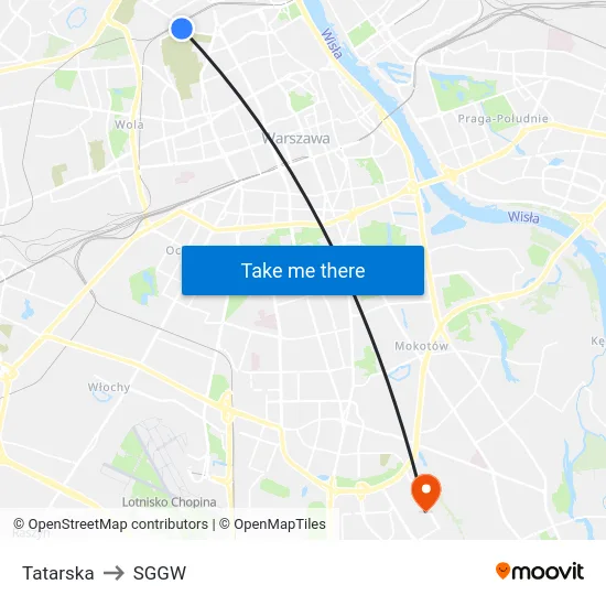 Tatarska to SGGW map