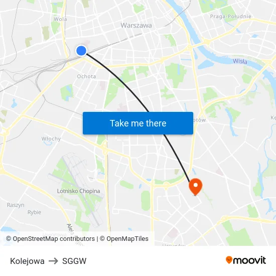 Kolejowa to SGGW map