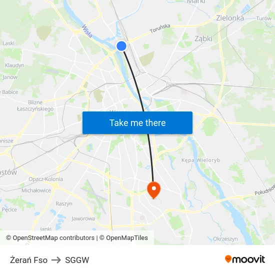 Żerań Fso to SGGW map