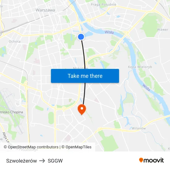 Szwoleżerów to SGGW map