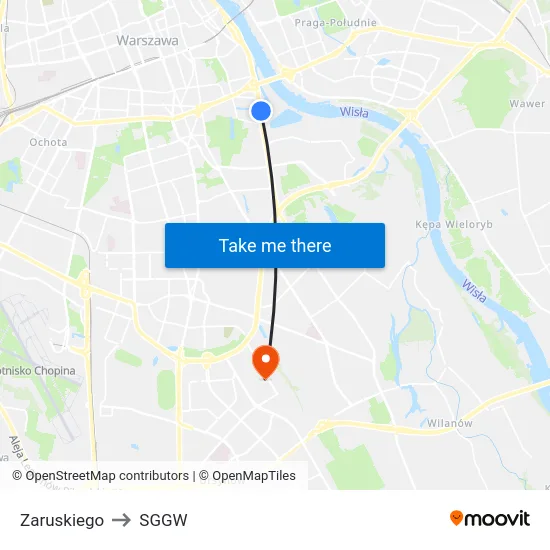 Zaruskiego to SGGW map