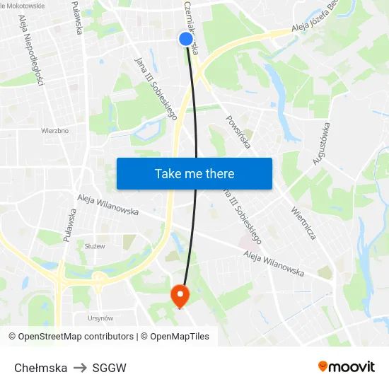 Chełmska to SGGW map