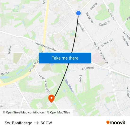 Św. Bonifacego to SGGW map