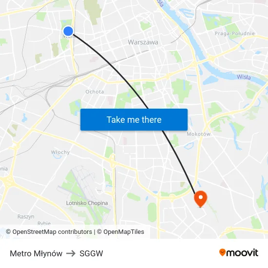 Metro Młynów to SGGW map