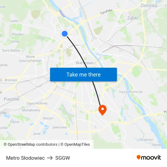 Metro Słodowiec to SGGW map