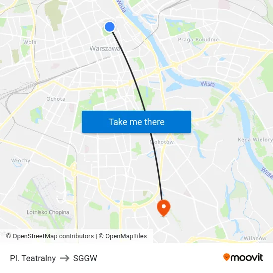 Pl. Teatralny to SGGW map