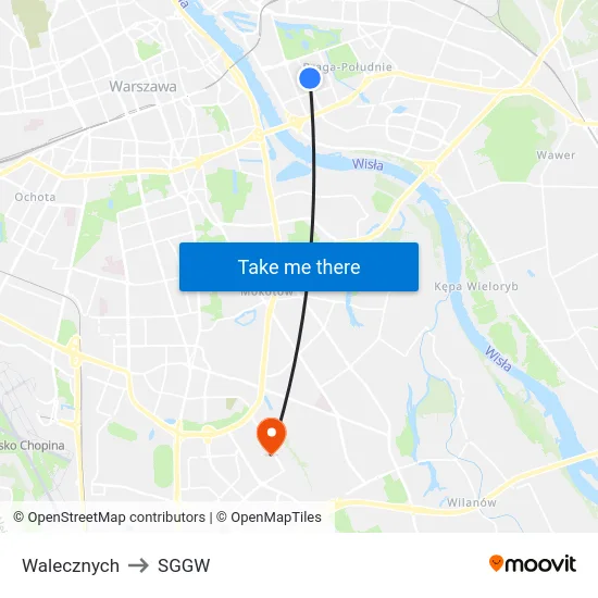 Walecznych to SGGW map