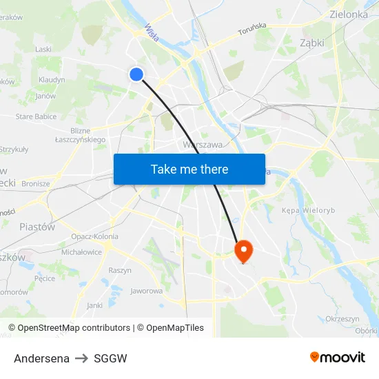Andersena to SGGW map