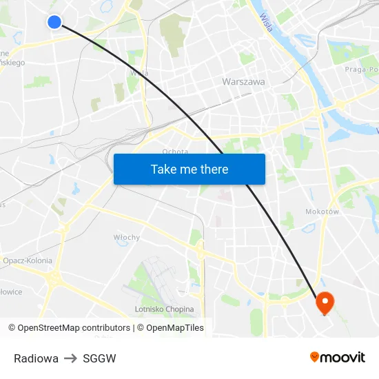 Radiowa to SGGW map