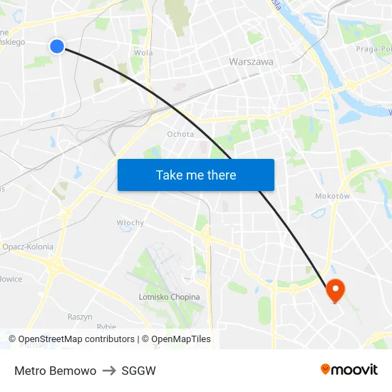 Metro Bemowo to SGGW map