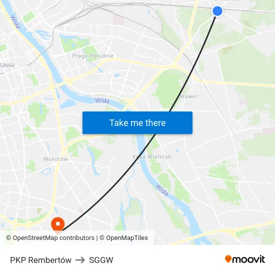 PKP Rembertów to SGGW map