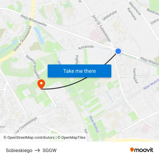 Sobieskiego to SGGW map